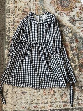 Girls Navy & White Gingham Peter Pan Collar Dress